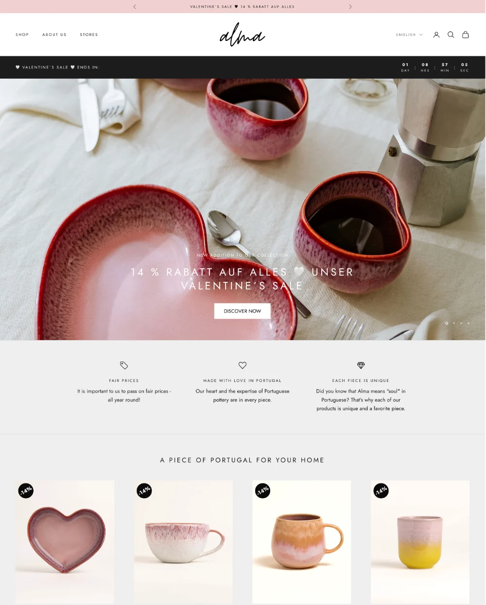 Shopify Shop Erstellung für Alma Ceramics